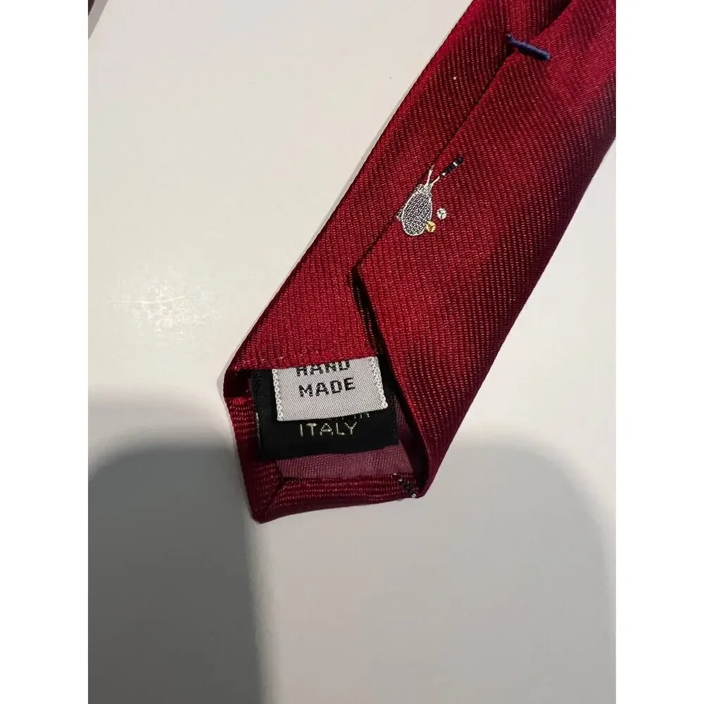 Zareh Men's Red Silk Necktie Made in Italy Tennis Rackets Print JL